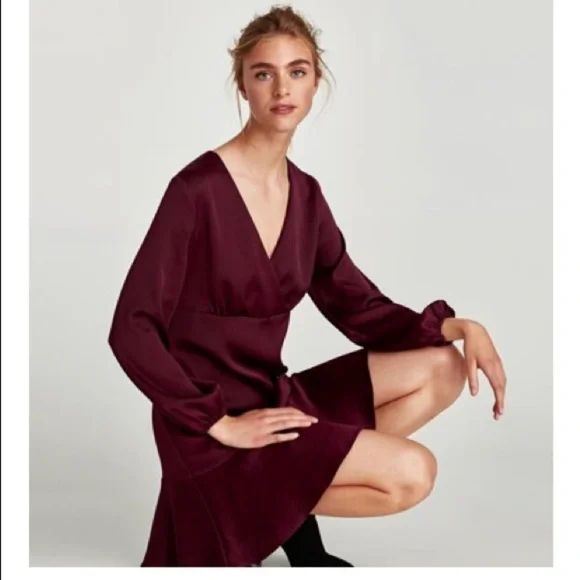 [Zara] Classic Maroon Satin Dress